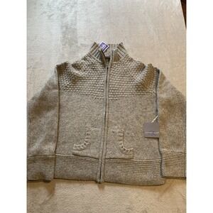 CARROLL REED Women's Large 100% Lamb's Wool Zip Up Gray Cardigan Sweater NEW NWT